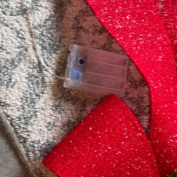 Light-Up Red & Green Holly LED Fabric & Plastic Bow Decoration, 14in x 21in - Picture 5 of 5